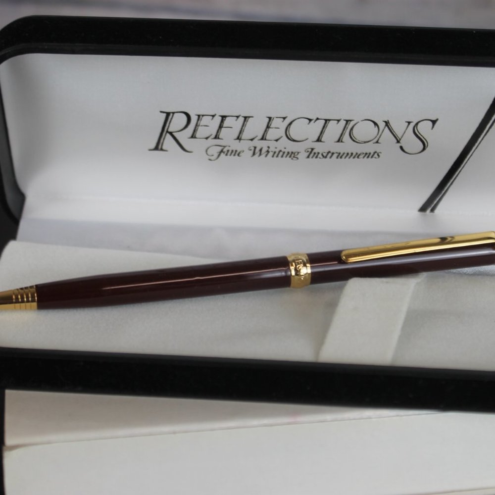 Reflections Fine Writing Instruments Red Maroon Gold Ball Point Pen Black Ink - Picture 8 of 10